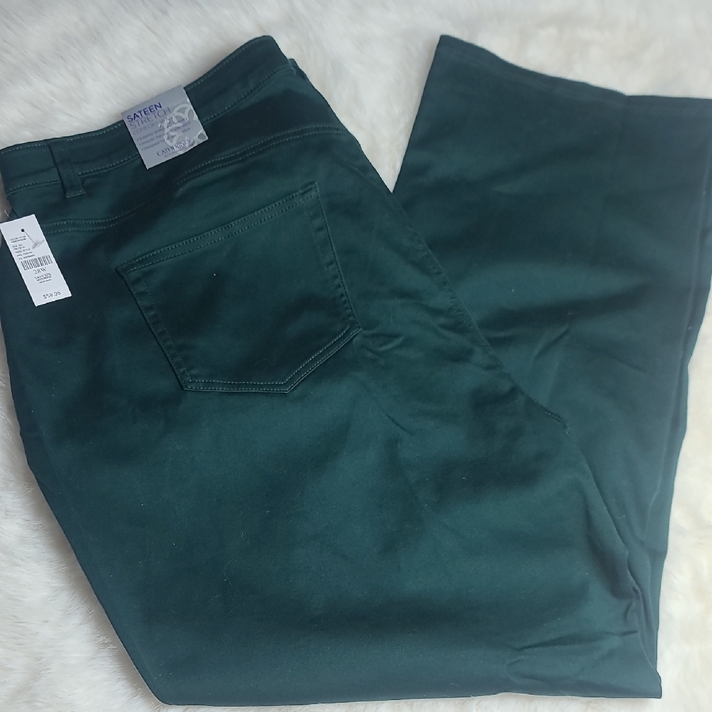 Catherines Dark Green Sateen Stretch Comfort Waist Jeans